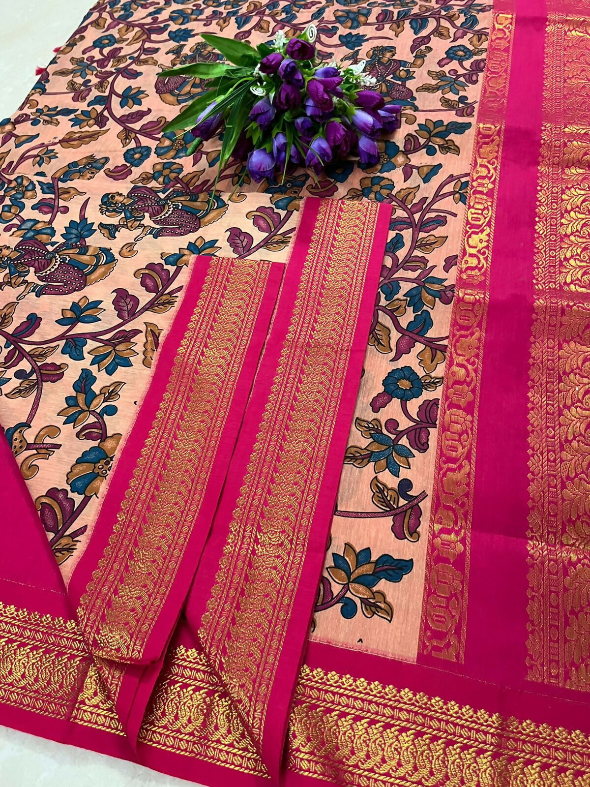 Cotton Gadwal with kalmkari design