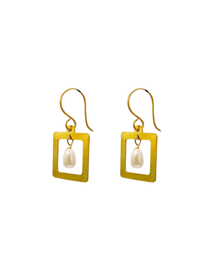 Square with Pearl Earrings