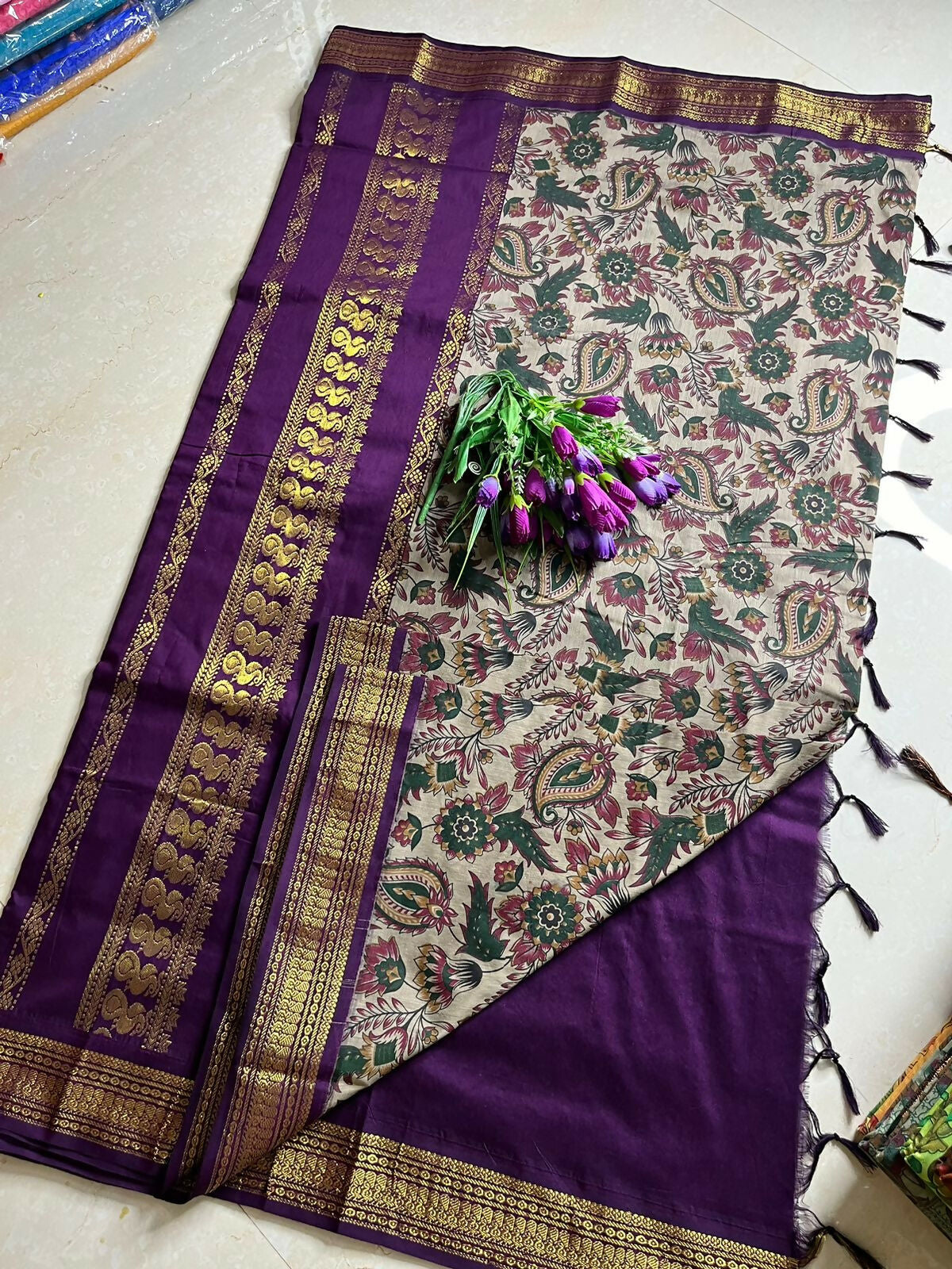 Cotton Gadwal with kalmkari design