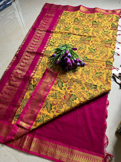 Cotton Gadwal with kalmkari design