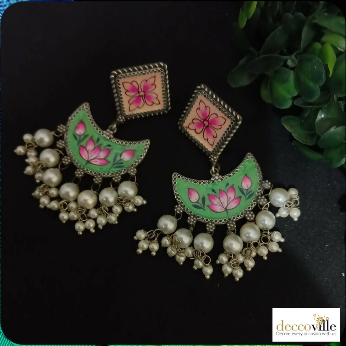 Enamel Chandbali earrings