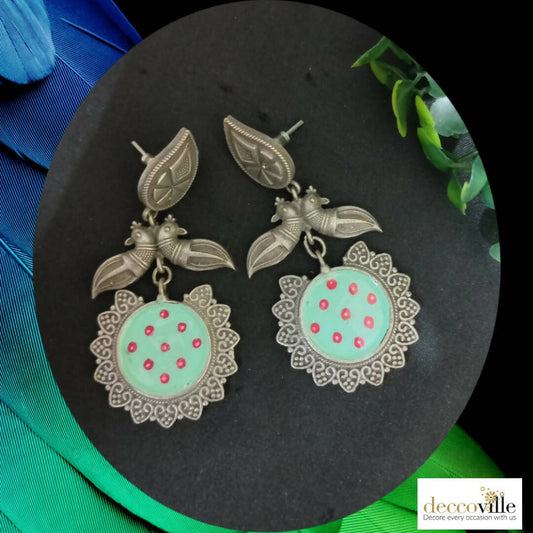 Enamel Peacock Round Earrings