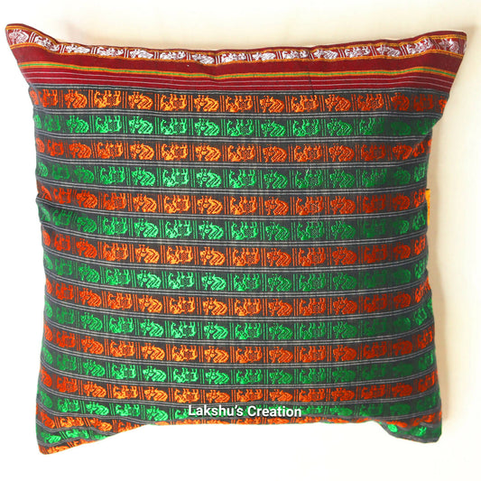 Designer Khun Cushion Covers - Green & Orange (Pack of 1)