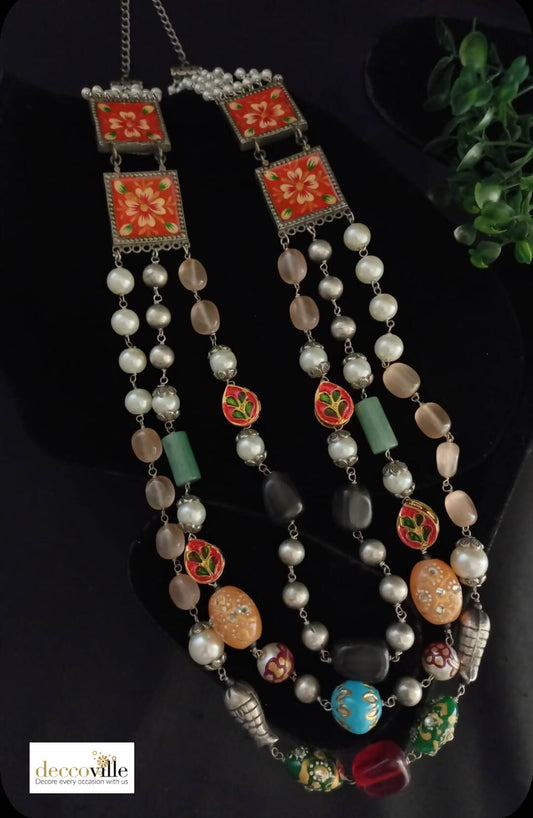 Enamel Pearl Long Necklace